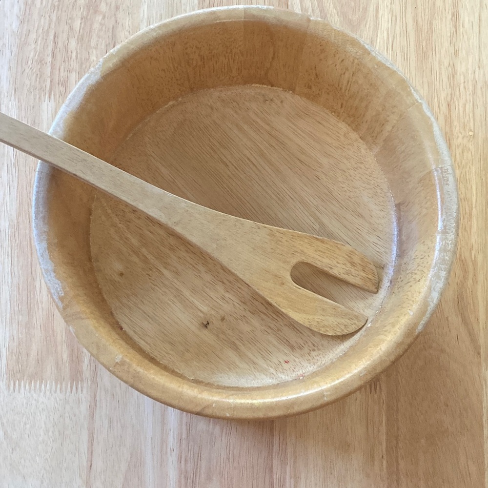 Dansk Natural Wood Serving Bowl and Fork Set